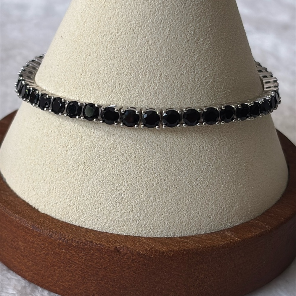 NWT 19.85 Carat Lab Created Black Onyx Tennis Bracelet 925 Sterling Silver